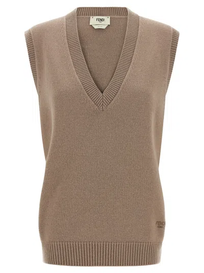 FENDI CASHMERE VEST GILET BEIGE