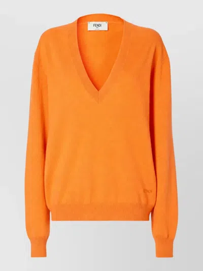 Fendi Cashmere V-neck Sweater In Orange