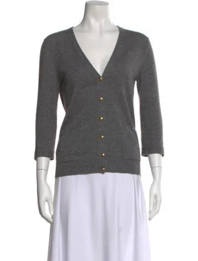 Pre-owned Fendi Cashmere V-neck Sweater In Gray