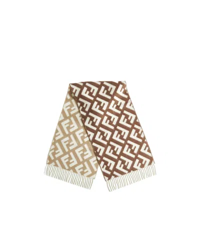 Fendi Cashmere Wool Logo Scarf In Nude