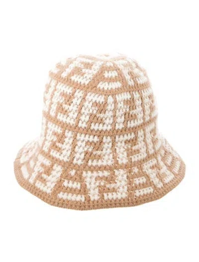 Pre-owned Fendi Cashmere Zucca Ff Logo Bucket Hat In Brown