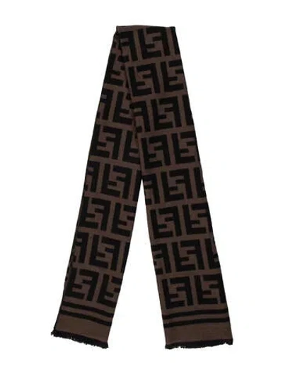 Pre-owned Fendi Cashmere Zucca Ff Logo Scarf In Brown