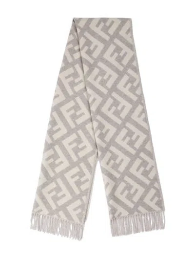 Pre-owned Fendi Cashmere Zucca Ff Logo Scarf In Neutral