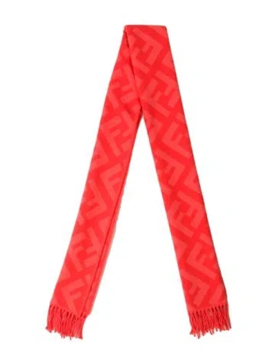 Pre-owned Fendi Cashmere Zucca Ff Logo Scarf In Orange