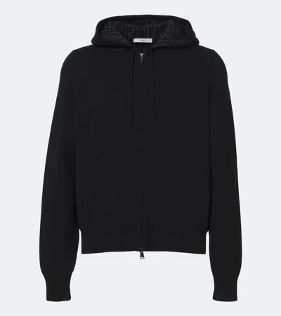 Fendi Cashmere-blend Zip-up Hoodie In Black