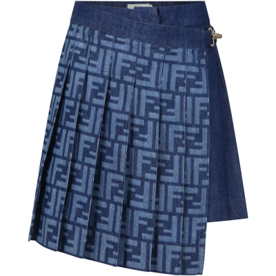 Fendi Kids' Casual Denim Culottes For Girl With Monogram