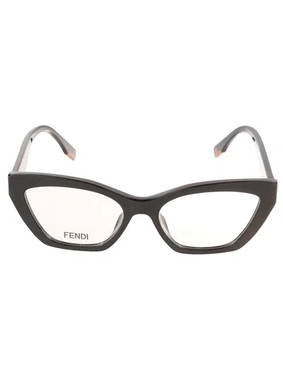Fendi Cat-eye Metallic Logo Sided Glasses In 001 - Black