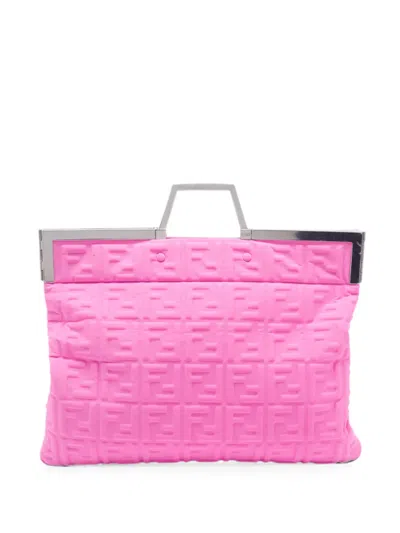 Pre-owned Fendi Catwalk Ff Embossed Shopper Tote Bag In Pink