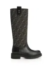 Fendi Tall Boots With Signature Monogram Pattern And Branded Detailing In Brown
