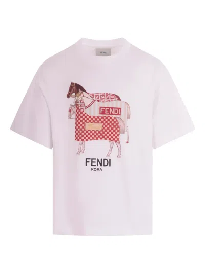 Fendi Kids'  Cavalli-print T-shirt In White