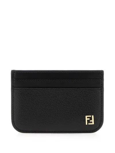 Fendi Cc Case Flat Calfskin Leather Wallet In Black