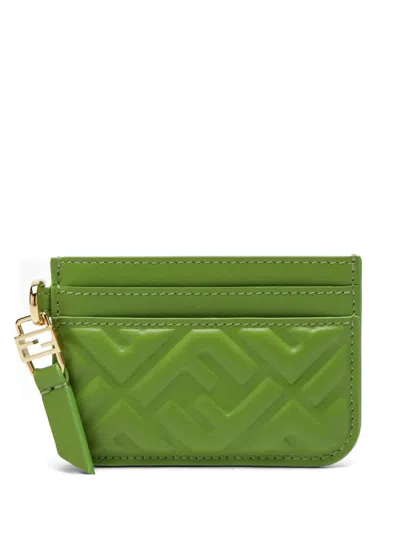 Fendi Forest Green Nappa Leather Baguette Card Case With Ff Motif