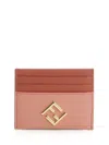 Fendi Pink And Sienna Brown Flat Leather Card Holder In Brown