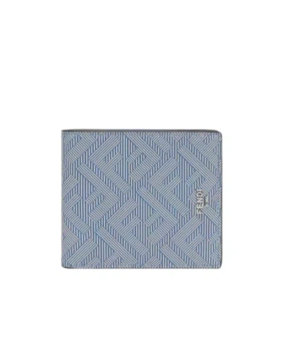 Fendi Cerulean Blue Leather Bi-fold Wallet In Latte-ceruleo-p