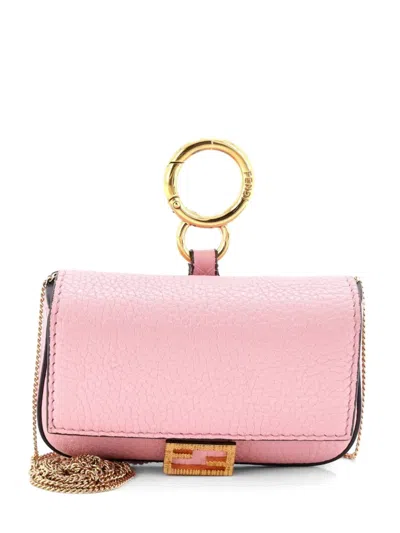 Pre-owned Fendi Chain Baguette Charm Bag Leather Nano Crossbody Bag In Pink