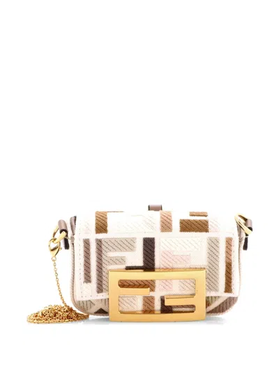Pre-owned Fendi Chain Baguette Charm Bag Zucca Canvas Nano Crossbody Bag