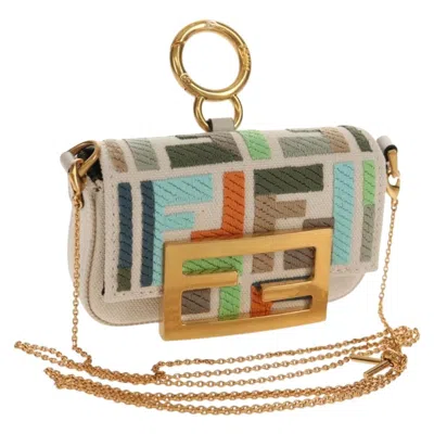 Pre-owned Fendi Chain Baguette Charm Bag Zucca Embroidered Canvas Multicolour Canvas Shoulder Bag Bag (pre-own