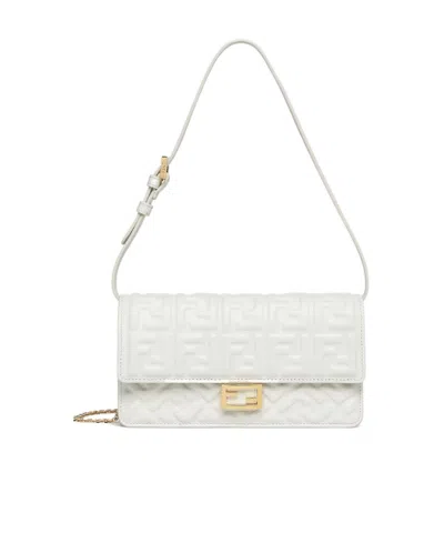 Fendi Chain Baguette Shoulder Bag In White