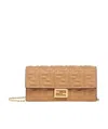 Fendi Wallet On Chain Baguette Portafoglio In Nappa Marrone Chiaro Con In Nude