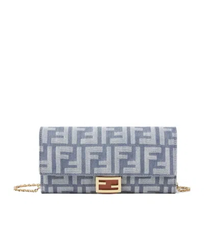 Fendi Chain Logo Wallet In Blue