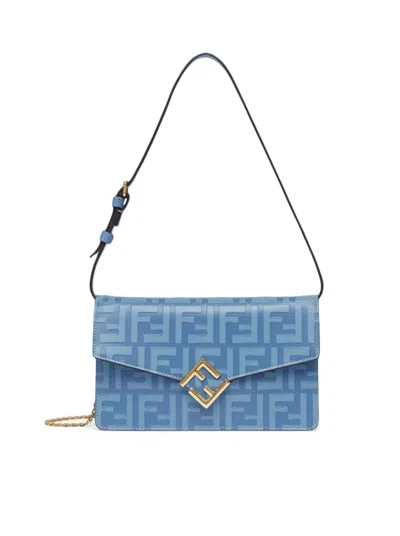 Fendi Chain Pouch Wallet On Chain Vitello Stampa In Blue Violet Os