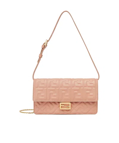 Fendi Chain Rectangular Shoulder Bag In Nude