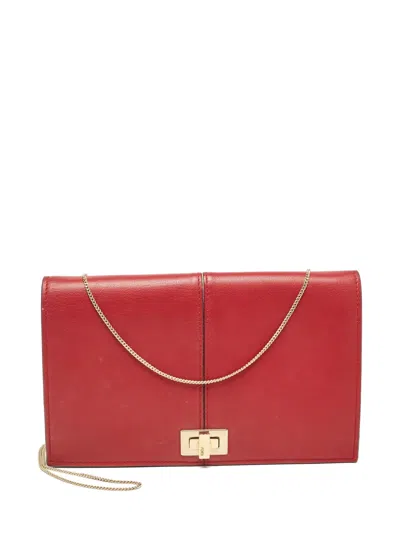 Pre-owned Fendi Chain-strap Leather Clutch Bag In Red