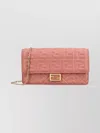 Fendi Wallet On Chain Uette In Nappa Leather With Ff Motif Accessories In Pink