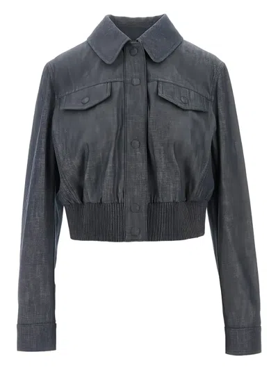 Fendi Chambray Cropped Jacket In Gray