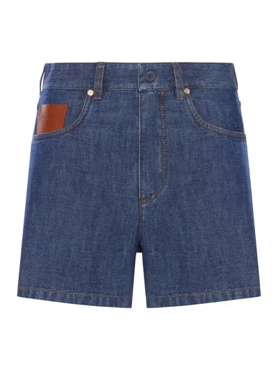 Fendi Chambray Denim Shorts In Blue