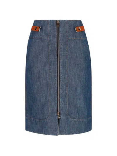 Fendi `chambray` Denim Skirt In Blue