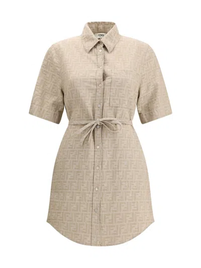 Fendi Chambray Dress In Neutral