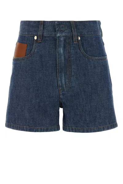 Fendi Chambray Logo-patch Shorts In Multi