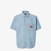 Fendi Collared Shirt With Pocket And Short Sleeves In Blue