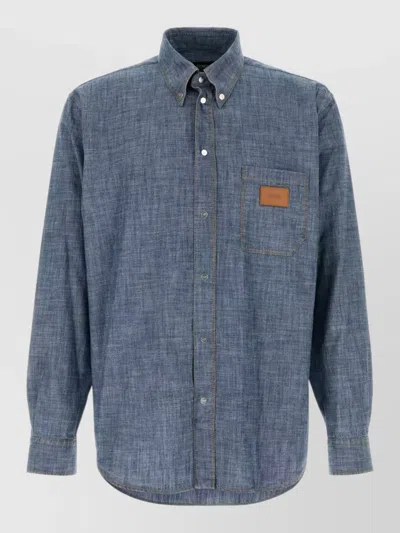 Fendi Chambray Shirt Button Down Collar Chest Pocket In Blue