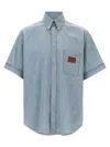 Fendi Collared Shirt With Pocket And Short Sleeves In Blue
