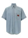 Fendi Collared Shirt With Pocket And Short Sleeves In Blue