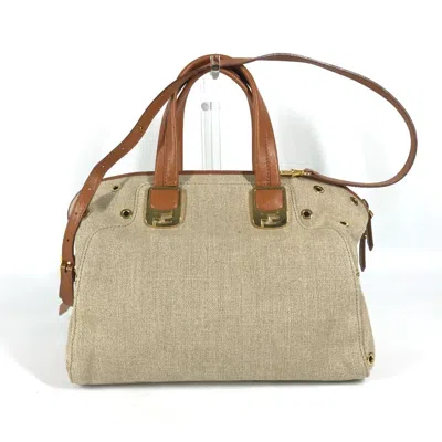 Pre-owned Fendi Chameleon Beige Brown Leather Canvas Handbag Shoulder Bag () In Beige, Brown