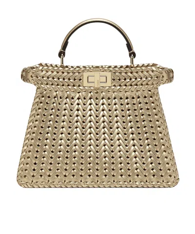 Fendi Champagne-coloured Interlaced Leather Bag In Gold