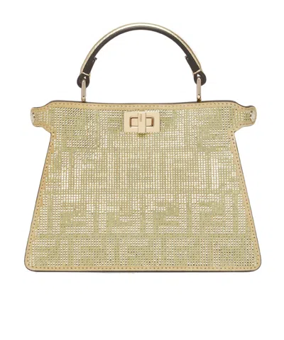 Fendi Champagne-coloured Suede Bag With Ff In Crystals And Studs