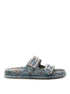 Fendi Light Blue Ff Jacquard Velvet Slides In Blue