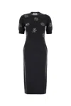 Fendi Wool Dress With Embroidered Ribbed Hem And Short Sleeves In Antracite