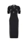 Fendi Wool Dress With Embroidered Ribbed Hem And Short Sleeves In Dark Grey