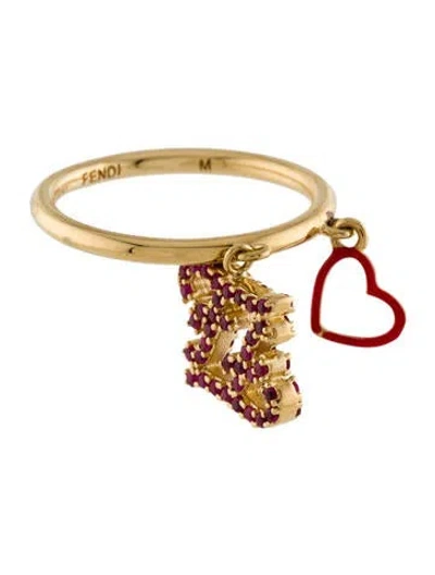 Pre-owned Fendi Charm Cocktail Ring In Red