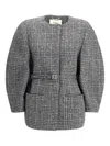 Fendi Women Blouson Jacket In Wool And Cotton Tweed With A Check Pattern In Gray