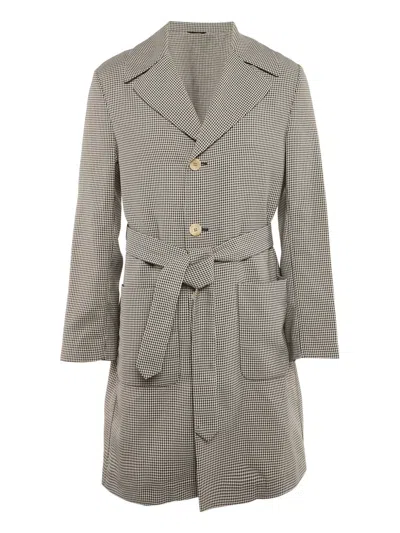 Pre-owned Fendi Check-pattern Belted Coat In Blue