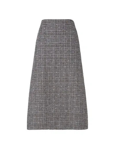 Fendi Checked Tweed Skirt In Gray