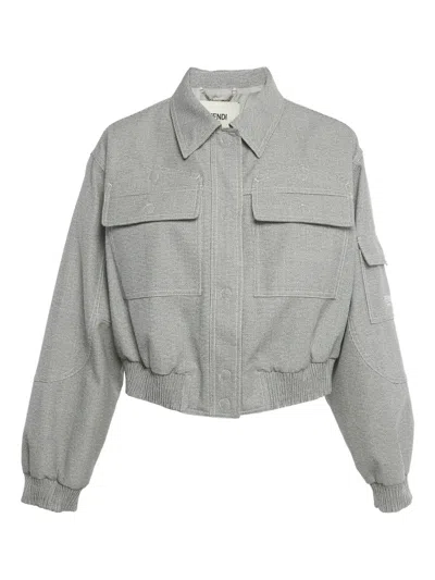 Pre-owned Fendi Checked Wool Jacket In Gray