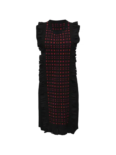 Pre-owned Fendi Checkered Ruffle-detail Dress In Black