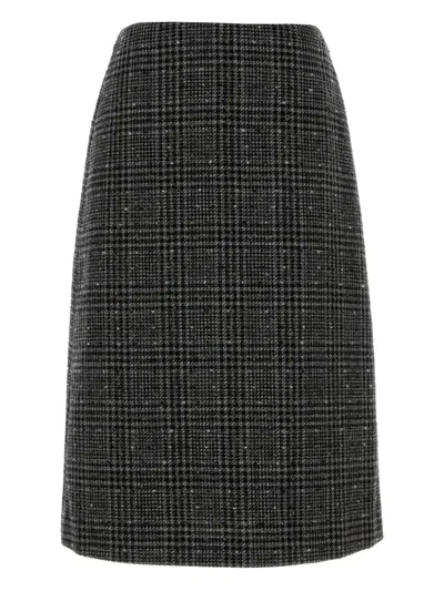 Fendi Tweed Skirt Embroidered Knee Length High Waist In Black